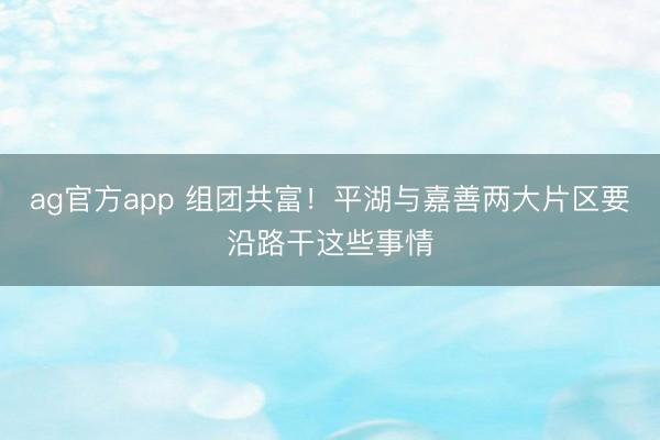 ag官方app 组团共富！平湖与嘉善两大片区要沿路干这些事情
