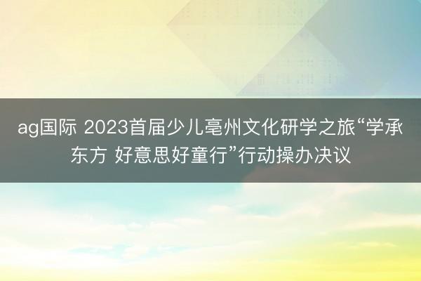 ag国际 2023首届少儿亳州文化研学之旅“学承东方 好意思好童行”行动操办决议