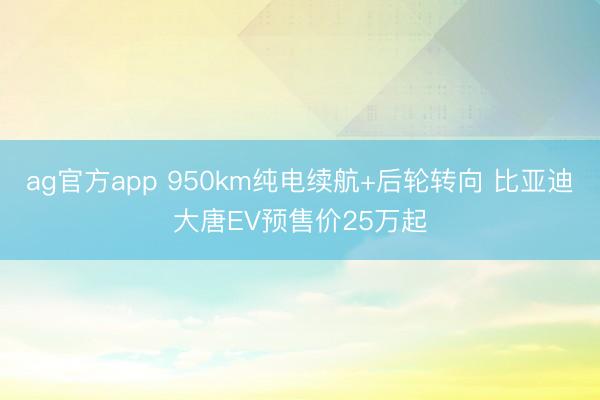 ag官方app 950km纯电续航+后轮转向 比亚迪大唐EV预售价25万起