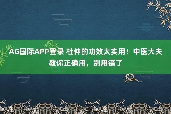 AG国际APP登录 杜仲的功效太实用!中医大夫教你正确用,别用错了